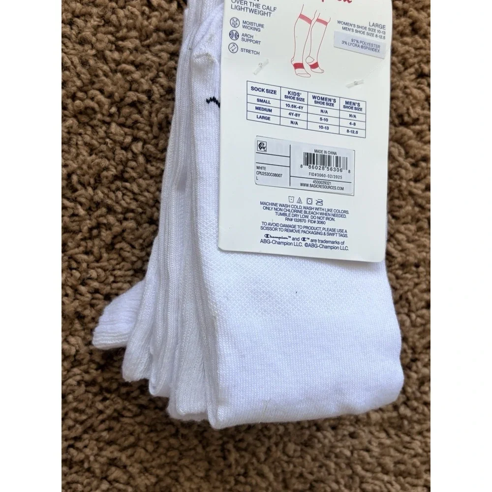Champion White Lightweight Moisture Wicking Over the Calf Socks NEW - 2 Pack NWT